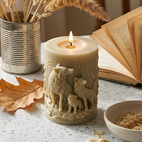 Wolf Family Cylinder Candle Mold Animal Wolf Pillar Silicone Candle Molds for Candles Making Resin Casting Aromatherapy Candles Handmade Wax Home Decor in Saudi Arabia