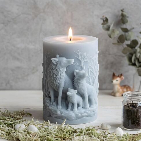 Wolf Family Cylinder Candle Mold Animal Wolf Pillar Silicone Candle Molds for Candles Making Resin Casting Aromatherapy Candles Handmade Wax Home Decor in Saudi Arabia