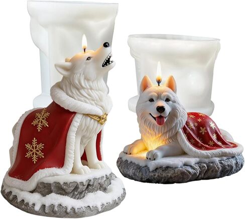 3D Premium Wolf & Samoyed Dog Silicone Candle Molds - Cloaked Animal Molds for Soap, Resin, Christmas DIY Craft & Home Decor in Saudi Arabia