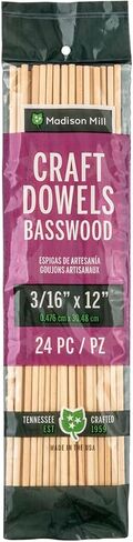 Basswood Craft Dowels – 3/16" x 12" (24 Pack) – Smooth Unfinished Basswood Dowel Rods, Lightweight Wood Sticks for Crafts, Carving, Arts, School Projects, DIY & Hobby Use in Saudi Arabia