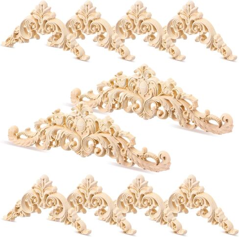 10pcs Wood Appliques and Onlays Wood Appliques for Furniture Decorative Wooden DIY Carved Onlay Wooden Carving Decals for Wall Bed Door Cabinet Mirror Wardrobe Dresser Furniture Decoration DIY Project in Saudi Arabia