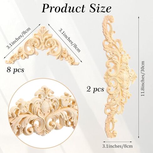 10pcs Wood Appliques and Onlays Wood Appliques for Furniture Decorative Wooden DIY Carved Onlay Wooden Carving Decals for Wall Bed Door Cabinet Mirror Wardrobe Dresser Furniture Decoration DIY Project in Saudi Arabia