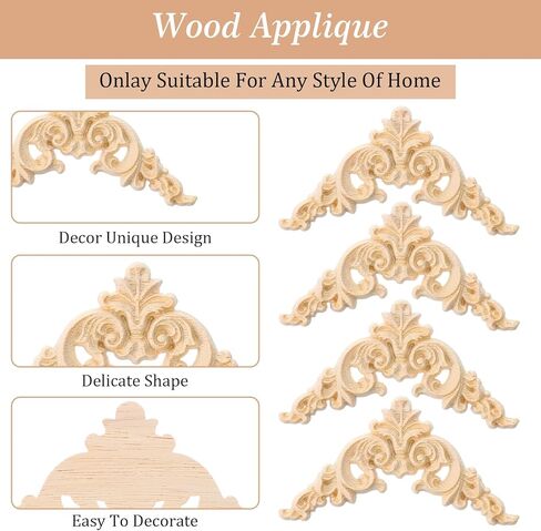 10pcs Wood Appliques and Onlays Wood Appliques for Furniture Decorative Wooden DIY Carved Onlay Wooden Carving Decals for Wall Bed Door Cabinet Mirror Wardrobe Dresser Furniture Decoration DIY Project in Saudi Arabia