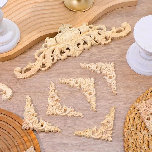 10pcs Wood Appliques and Onlays Wood Appliques for Furniture Decorative Wooden DIY Carved Onlay Wooden Carving Decals for Wall Bed Door Cabinet Mirror Wardrobe Dresser Furniture Decoration DIY Project in Saudi Arabia