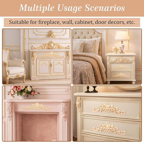 10pcs Wood Appliques and Onlays Wood Appliques for Furniture Decorative Wooden DIY Carved Onlay Wooden Carving Decals for Wall Bed Door Cabinet Mirror Wardrobe Dresser Furniture Decoration DIY Project in Saudi Arabia