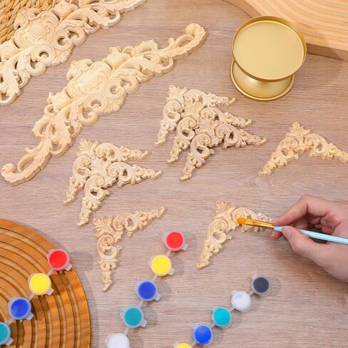 10pcs Wood Appliques and Onlays Wood Appliques for Furniture Decorative Wooden DIY Carved Onlay Wooden Carving Decals for Wall Bed Door Cabinet Mirror Wardrobe Dresser Furniture Decoration DIY Project in Saudi Arabia