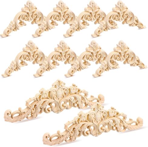 10pcs Wood Appliques and Onlays Wood Appliques for Furniture Decorative Wooden DIY Carved Onlay Wooden Carving Decals for Wall Bed Door Cabinet Mirror Wardrobe Dresser Furniture Decoration DIY Project in Saudi Arabia