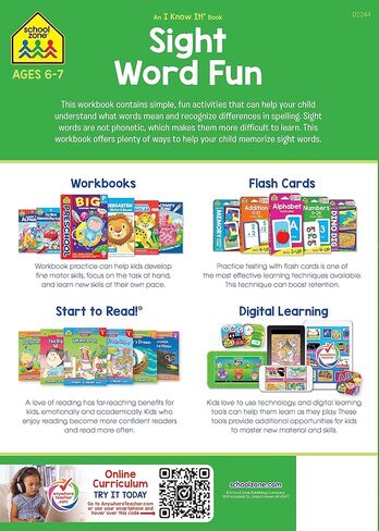 School Zone Sight Word Fun Workbook: 64 Pages, 1st Grade, Word Recognition, Spelling, Letter Sounds, Context Clues, Categorizing, Ages 6 to 7 (I Know It! Book Series) in Kuwait
