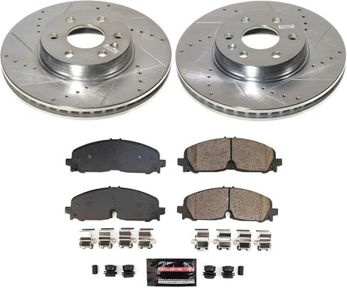 PowerStop Front Brake Kit for Chevrolet Colorado 2021-22 | GMC Canyon 2021-22 - Drilled and Slotted Disc Rotors with Carbon-Fiber Ceramic Brake Pads Replacement, K8741 in Kuwait