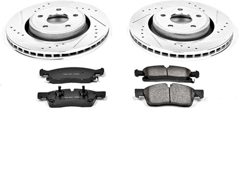 PowerStop Front Brake Kit for Dodge Durango 2011-20 | Jeep Grand Cherokee 2011-12 - Drilled and Slotted Disc Rotors with Carbon-Fiber Ceramic Brake Pads Replacement, K5954 in Kuwait