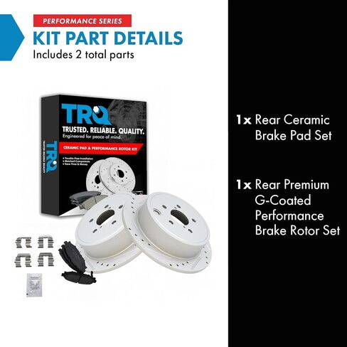 TRQ Rear Brake Pad and Rotor Set Ceramic G Coated Slotted Drilled Solid Rotors Compatible with 2009-2013 Subaru Forester 2008-2014 Impreza 2010-2014 Legacy Outback 2013-2015 BRZ in Kuwait