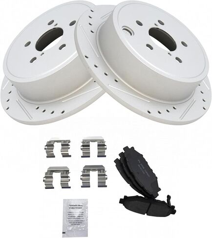 TRQ Rear Brake Pad and Rotor Set Ceramic G Coated Slotted Drilled Solid Rotors Compatible with 2009-2013 Subaru Forester 2008-2014 Impreza 2010-2014 Legacy Outback 2013-2015 BRZ in Kuwait