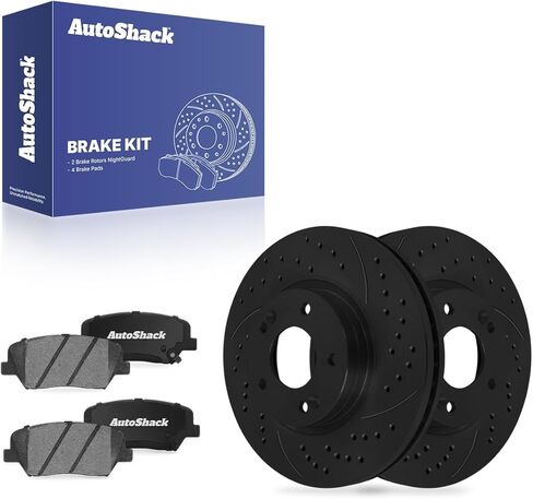 AutoShack Front Brake Rotors & Ceramic Pads for Kia, Sorento 2011-2013, AWD FWD L4 2.4L V6 3.5L - Coated Drilled & Slotted - Silver Matte Finish - TurboGuard - 11.81" (300 mm), 5-Lug in Kuwait