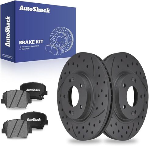AutoShack Front Brake Rotors & Ceramic Pads for Kia, Sorento 2011-2013, AWD FWD L4 2.4L V6 3.5L - Coated Drilled & Slotted - Silver Matte Finish - TurboGuard - 11.81" (300 mm), 5-Lug in Kuwait