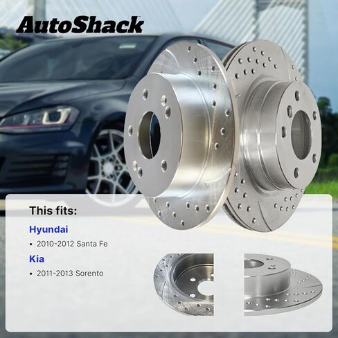 AutoShack Front Brake Rotors & Ceramic Pads for Kia, Sorento 2011-2013, AWD FWD L4 2.4L V6 3.5L - Coated Drilled & Slotted - Silver Matte Finish - TurboGuard - 11.81" (300 mm), 5-Lug in Kuwait
