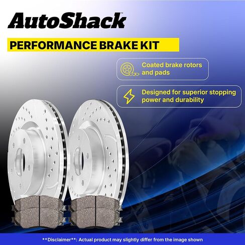 AutoShack Front Brake Rotors & Ceramic Pads for Kia, Sorento 2011-2013, AWD FWD L4 2.4L V6 3.5L - Coated Drilled & Slotted - Silver Matte Finish - TurboGuard - 11.81" (300 mm), 5-Lug in Kuwait