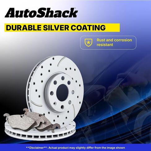 AutoShack Front Brake Rotors & Ceramic Pads for Kia, Sorento 2011-2013, AWD FWD L4 2.4L V6 3.5L - Coated Drilled & Slotted - Silver Matte Finish - TurboGuard - 11.81" (300 mm), 5-Lug in Kuwait