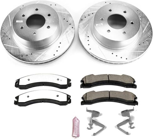 PowerStop Front Brake Kit For Nissan TITAN XD 2016-24 - Truck & Tow Carbon Fiber Ceramic Brake Pads + Drilled & Slotted Rotors Upgrade, K7875-36 in Kuwait