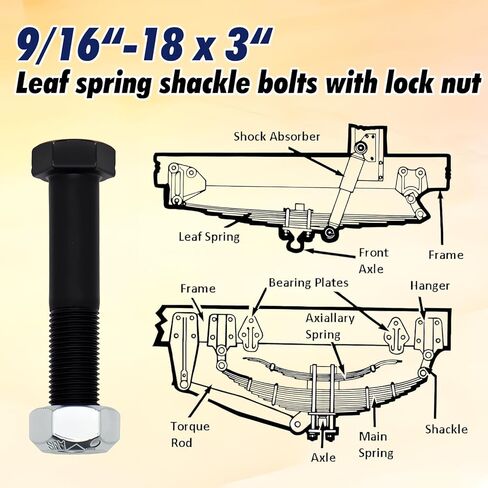 4 Set Of 9/16" -18 X 3" Trailer Leaf Spring Shackle Bolts with Lock Nuts fit for 1-3/4" Wide Leaf Spring & Double Eye Leaf Springs, for 2,000lb and 3,500lb Axles in Saudi Arabia