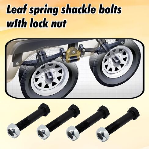 4 Set Of 9/16" -18 X 3" Trailer Leaf Spring Shackle Bolts with Lock Nuts fit for 1-3/4" Wide Leaf Spring & Double Eye Leaf Springs, for 2,000lb and 3,500lb Axles in Saudi Arabia