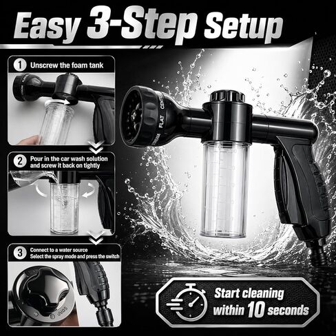 Car Wash Foam Gun,High Pressure Foam Cannon for Hose with 8 Adjustable Watering Patterns & Non-Slip Handle,Multipurpose Cars Wash Sprayer as Car Cleaning Tools for Truck,SUV in Saudi Arabia