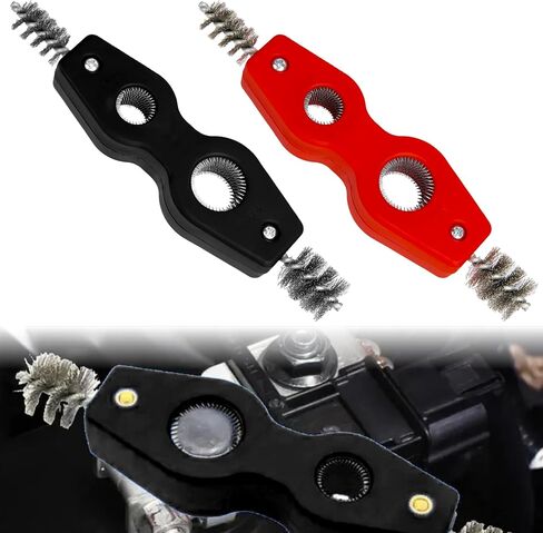 2PCS Car Battery Terminal Cleaning Brush, 4 in 1 Anti-Rust Auto Battery Cleaner with Steel Wire, Battery Terminals Machine Parts Cleaning Tool for Plumbing Installation Soldering Brazing (Black+Red) in Saudi Arabia
