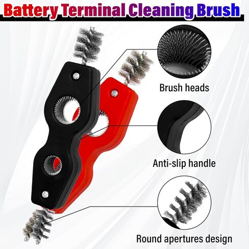2PCS Car Battery Terminal Cleaning Brush, 4 in 1 Anti-Rust Auto Battery Cleaner with Steel Wire, Battery Terminals Machine Parts Cleaning Tool for Plumbing Installation Soldering Brazing (Black+Red) in Saudi Arabia