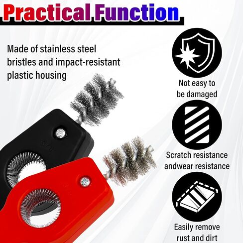 2PCS Car Battery Terminal Cleaning Brush, 4 in 1 Anti-Rust Auto Battery Cleaner with Steel Wire, Battery Terminals Machine Parts Cleaning Tool for Plumbing Installation Soldering Brazing (Black+Red) in Saudi Arabia