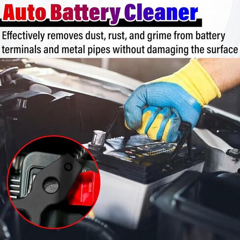 2PCS Car Battery Terminal Cleaning Brush, 4 in 1 Anti-Rust Auto Battery Cleaner with Steel Wire, Battery Terminals Machine Parts Cleaning Tool for Plumbing Installation Soldering Brazing (Black+Red) in Saudi Arabia