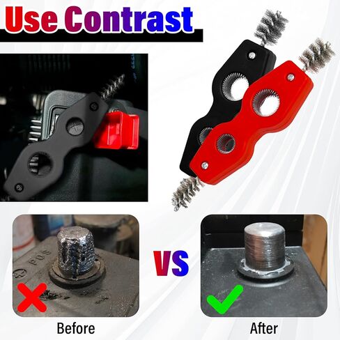 2PCS Car Battery Terminal Cleaning Brush, 4 in 1 Anti-Rust Auto Battery Cleaner with Steel Wire, Battery Terminals Machine Parts Cleaning Tool for Plumbing Installation Soldering Brazing (Black+Red) in Saudi Arabia