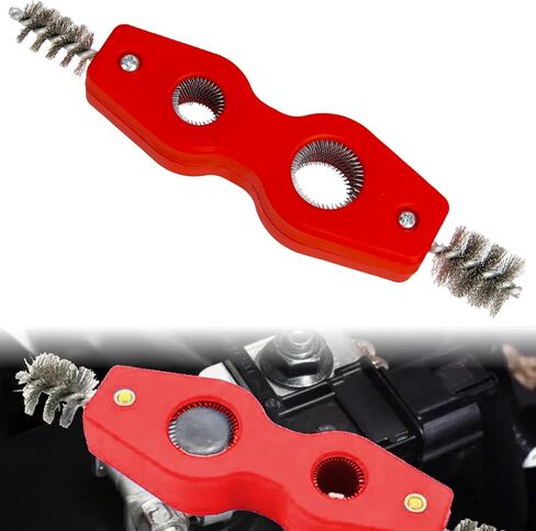 2PCS Car Battery Terminal Cleaning Brush, 4 in 1 Anti-Rust Auto Battery Cleaner with Steel Wire, Battery Terminals Machine Parts Cleaning Tool for Plumbing Installation Soldering Brazing (Black+Red) in Saudi Arabia