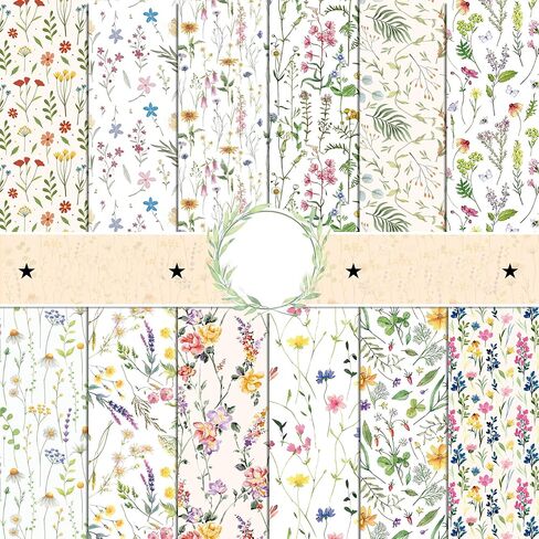 24 Sheets Spring Floral Scrapbook Paper, Flower Decorative Craft Folded Flat for Birthday Wedding Card Making Photo Album Decor, 12'' x 12'' in Saudi Arabia