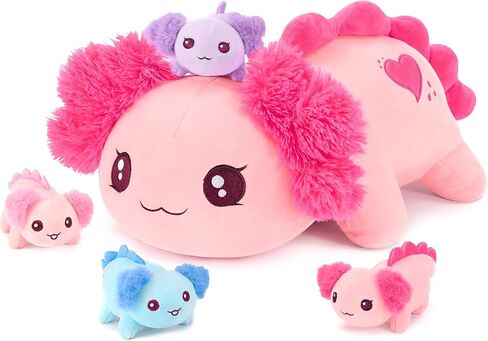 Onsoyours Original 5PC Axolotl حيوانات محشوة مع أطفال بالداخل، Kawaii Axolotl قطيفة مع الأم و4 أطفال - ألعاب قطيفة ناعمة لطيفة للفتيات والأطفال in Kuwait