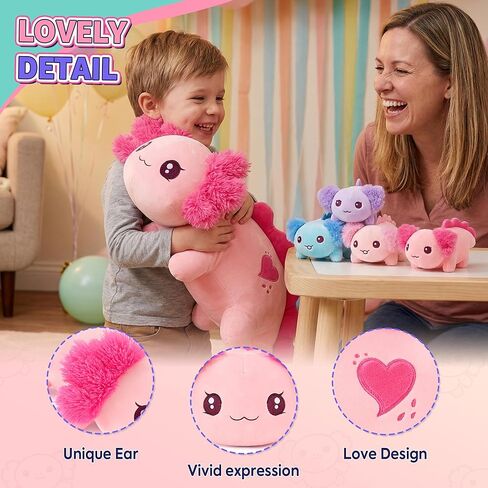 Onsoyours Original 5PC Axolotl حيوانات محشوة مع أطفال بالداخل، Kawaii Axolotl قطيفة مع الأم و4 أطفال - ألعاب قطيفة ناعمة لطيفة للفتيات والأطفال in Kuwait