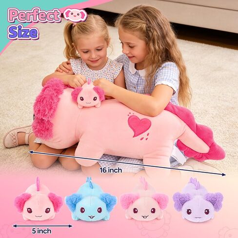Onsoyours Original 5PC Axolotl حيوانات محشوة مع أطفال بالداخل، Kawaii Axolotl قطيفة مع الأم و4 أطفال - ألعاب قطيفة ناعمة لطيفة للفتيات والأطفال in Kuwait