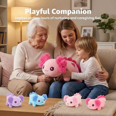 Onsoyours Original 5PC Axolotl حيوانات محشوة مع أطفال بالداخل، Kawaii Axolotl قطيفة مع الأم و4 أطفال - ألعاب قطيفة ناعمة لطيفة للفتيات والأطفال in Kuwait