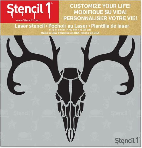 Stencil1 Deer Skull Stencil - اصنع حرفًا يدوية وديكور جمجمة الغزلان استنسل مايلر - استنسل قابل لإعادة الاستخدام للرسم والحرف اليدوية والديكورات مقاس 5.75 بوصة × 6 بوصة in Kuwait