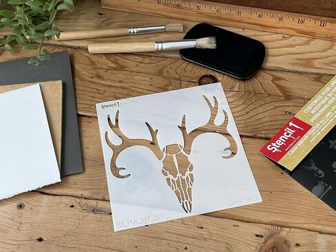 Stencil1 Deer Skull Stencil - اصنع حرفًا يدوية وديكور جمجمة الغزلان استنسل مايلر - استنسل قابل لإعادة الاستخدام للرسم والحرف اليدوية والديكورات مقاس 5.75 بوصة × 6 بوصة in Kuwait