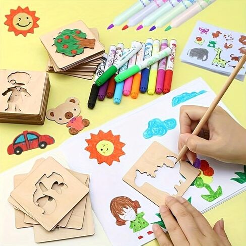 20PCS Educational Toys, Arts Crafts Set Wooden Drawing Stencils Kit, Drawing Board Toys Coloring Puzzle, Christmas, Halloween Gaming Gift Thanksgiving in Saudi Arabia