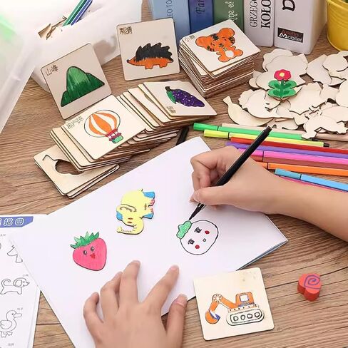 20PCS Educational Toys, Arts Crafts Set Wooden Drawing Stencils Kit, Drawing Board Toys Coloring Puzzle, Christmas, Halloween Gaming Gift Thanksgiving in Saudi Arabia