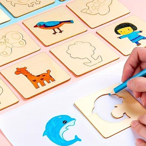 20PCS Educational Toys, Arts Crafts Set Wooden Drawing Stencils Kit, Drawing Board Toys Coloring Puzzle, Christmas, Halloween Gaming Gift Thanksgiving in Saudi Arabia
