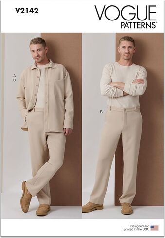 قميص Vogue V2142AA للرجال ذو أكتاف منسدلة وسروال مستقيم مناسب، رمز التصميم V2142، المقاسات 34-36-38-40-42 in Kuwait