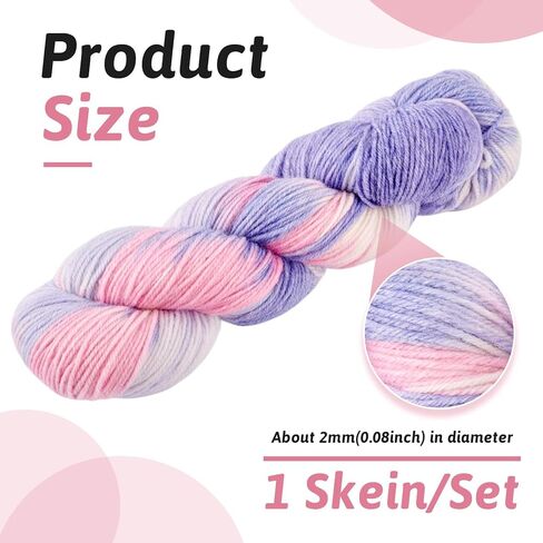 295.2 Yards 1 Skein 2mm Wide Fluffy Rainbow Yarn for Crocheting,Hand Knitting Threads Crochet Kit for Beginners,80% Wool 20% Acrylic Fiber Yarns for Sweater Scarf Needlework Craft,Purple in Saudi Arabia