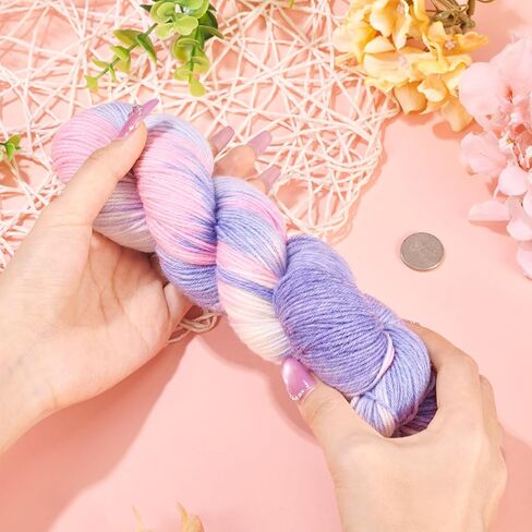 295.2 Yards 1 Skein 2mm Wide Fluffy Rainbow Yarn for Crocheting,Hand Knitting Threads Crochet Kit for Beginners,80% Wool 20% Acrylic Fiber Yarns for Sweater Scarf Needlework Craft,Purple in Saudi Arabia