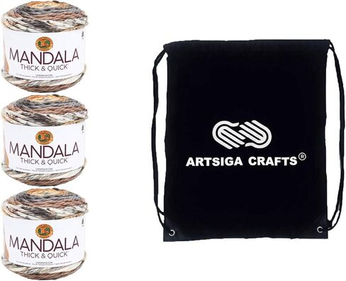 Lion Brand Mandala Thick & Quick Stairwell 528-203 (3-Skeins - Same Dye Lot) Weight S Bulky #6 Acrylic Yarn for Crocheting and Knitting with Project Bag in Kuwait
