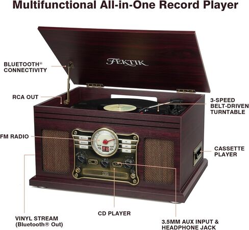 Record Player with Speakers Vintage Belt-Driven Turntable for Vinyl Records Bluetooth Turntable Support 3-Speed, Headphone, RCA Line, AUX-in for LP Players Home Decoration Wooden in Saudi Arabia