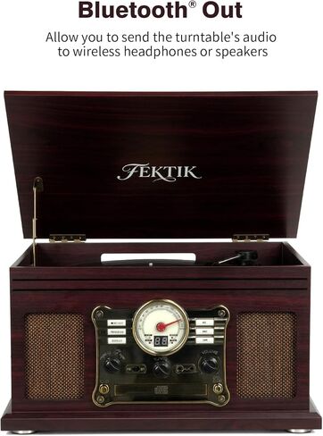 Record Player with Speakers Vintage Belt-Driven Turntable for Vinyl Records Bluetooth Turntable Support 3-Speed, Headphone, RCA Line, AUX-in for LP Players Home Decoration Wooden in Saudi Arabia