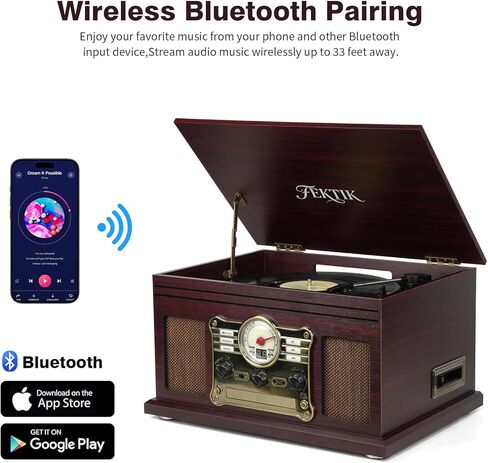 Record Player with Speakers Vintage Belt-Driven Turntable for Vinyl Records Bluetooth Turntable Support 3-Speed, Headphone, RCA Line, AUX-in for LP Players Home Decoration Wooden in Saudi Arabia