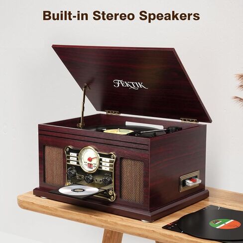 Record Player with Speakers Vintage Belt-Driven Turntable for Vinyl Records Bluetooth Turntable Support 3-Speed, Headphone, RCA Line, AUX-in for LP Players Home Decoration Wooden in Saudi Arabia