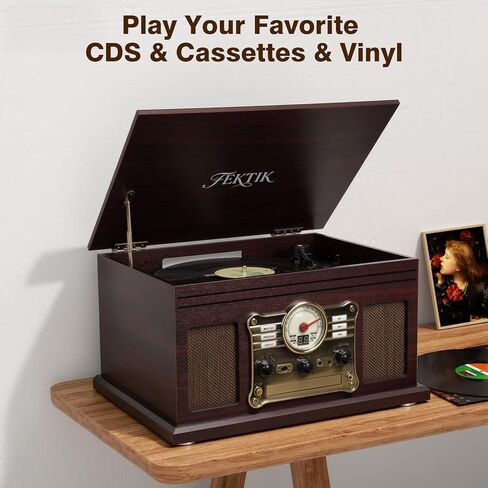 Record Player with Speakers Vintage Belt-Driven Turntable for Vinyl Records Bluetooth Turntable Support 3-Speed, Headphone, RCA Line, AUX-in for LP Players Home Decoration Wooden in Saudi Arabia